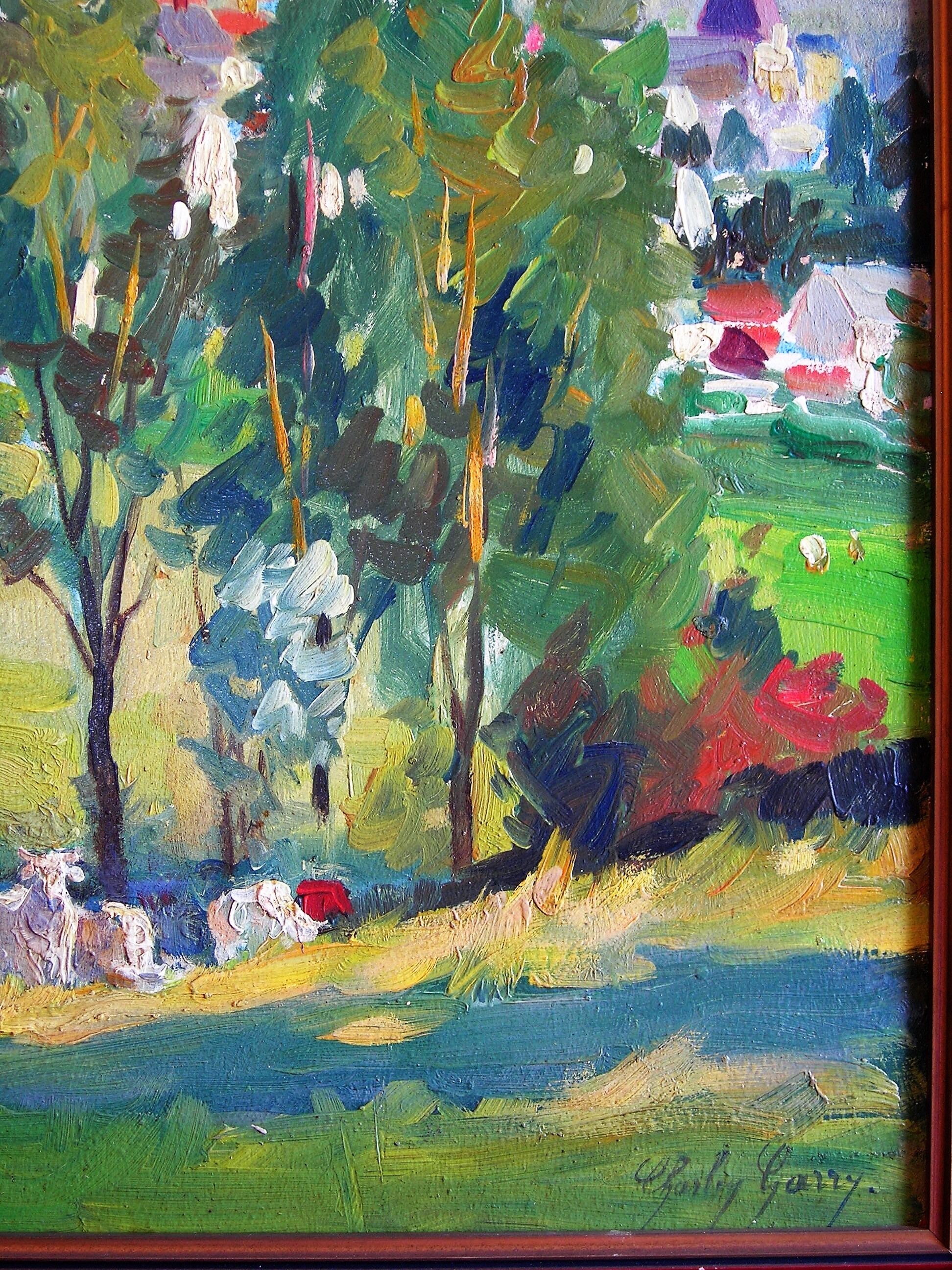 Countryside landscape oil on isorel by charley garry (1891_1973)