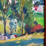 Countryside landscape oil on isorel by charley garry (1891_1973)