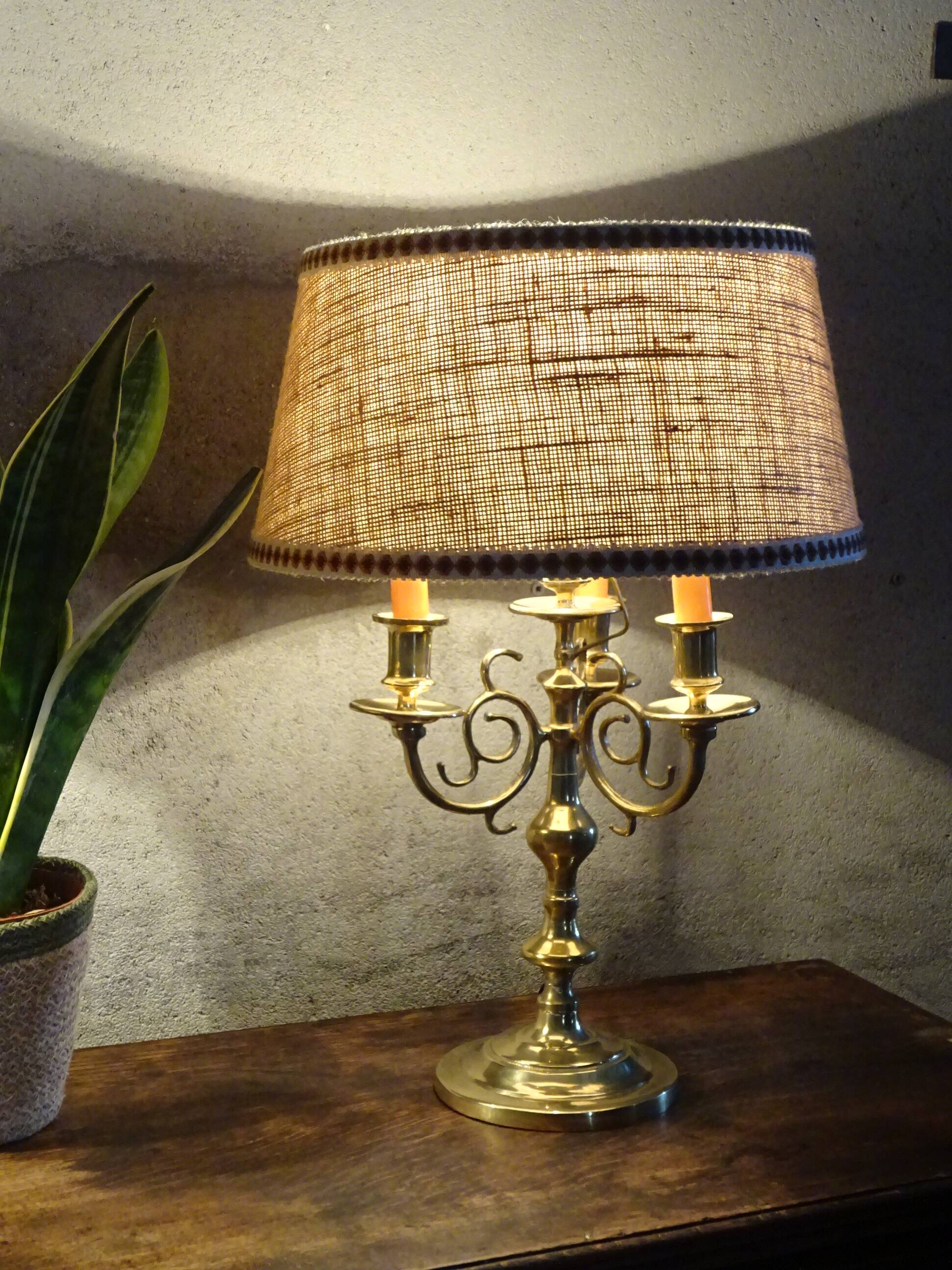 Copper candlesticks adapted as bedside lamps, the pair.