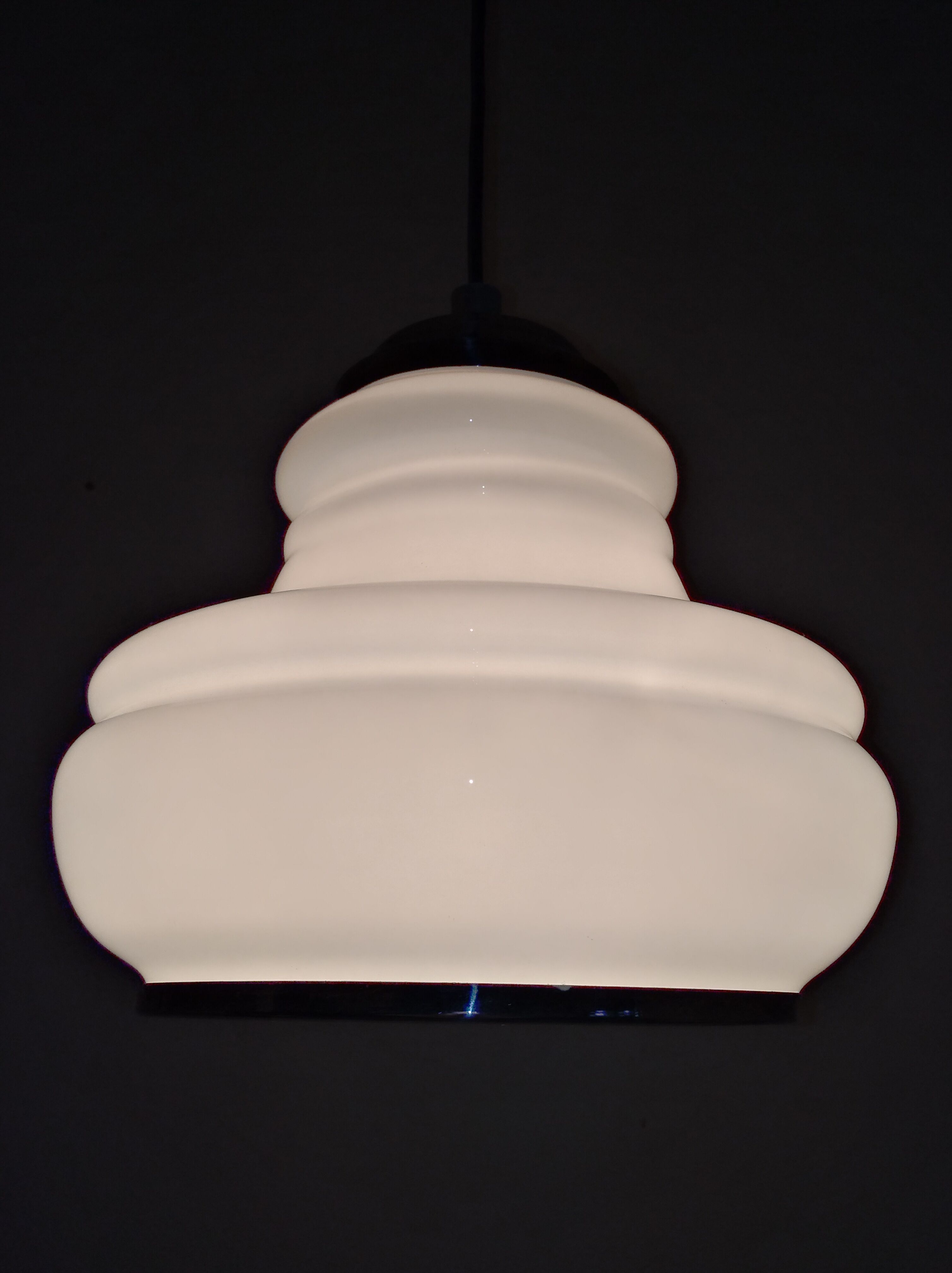 Space age pendant lamp in white opaline from the 70s