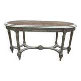 Banquette de piano Louis XVI en cannage et bois rechampi