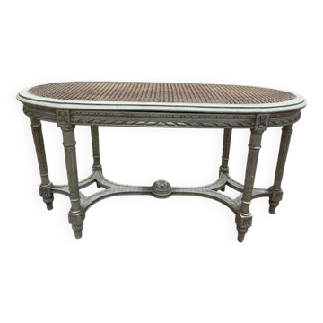 Banquette de piano Louis XVI en cannage et bois rechampi