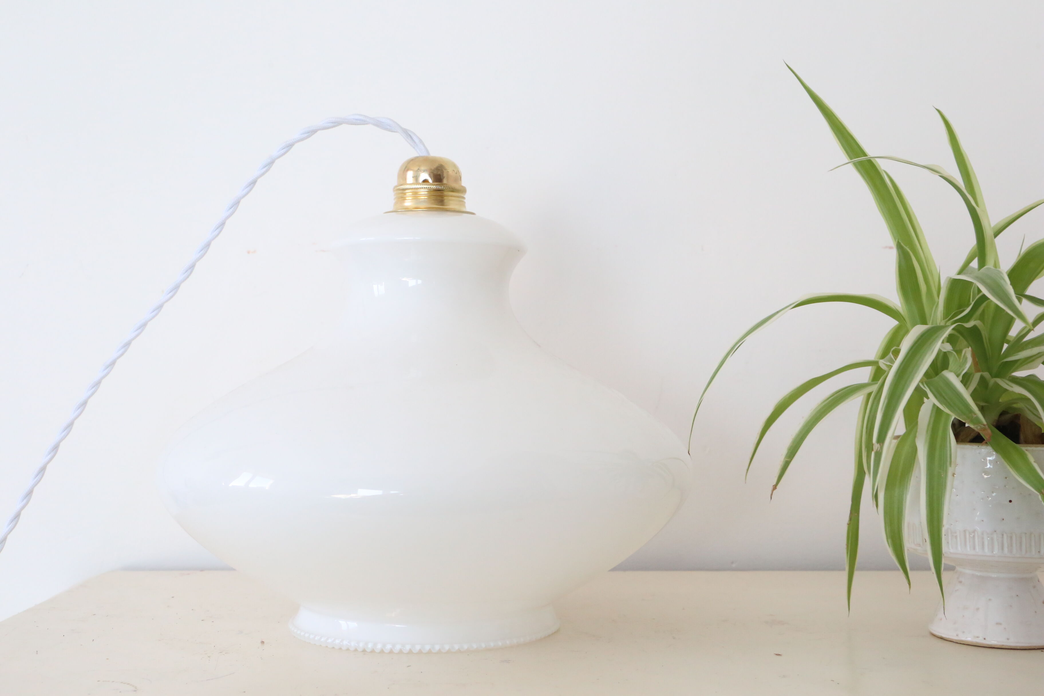 Opaline suspension with serrated edge, vintage