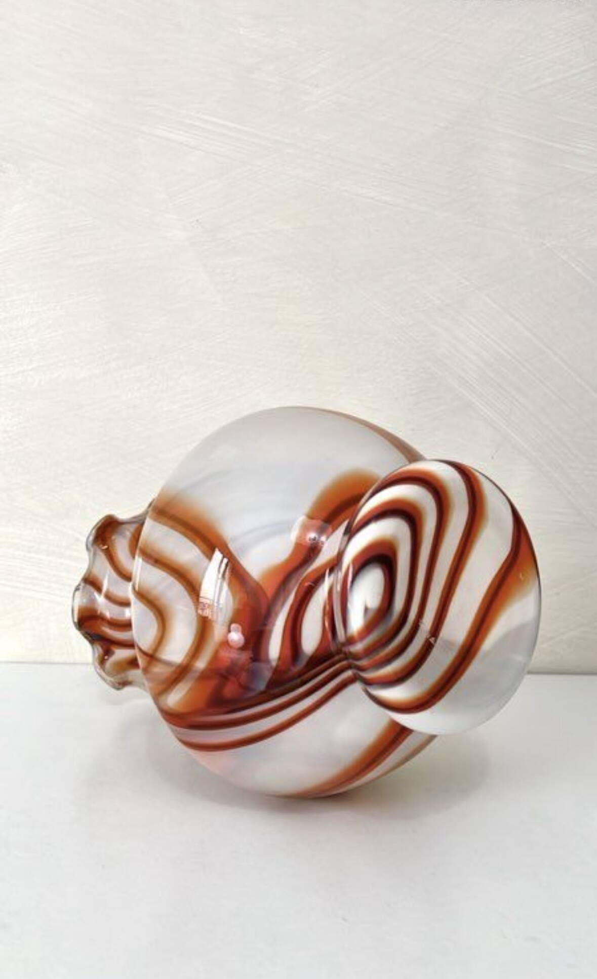 Vintage Murano glass vase, white and orange opaline from the 1970s.