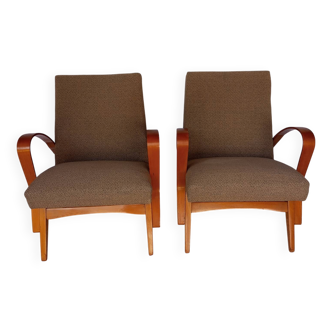 Fauteuils vintage années 60 en bois et tissu