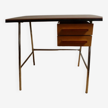 Bureau en skaï bois et métal chromé