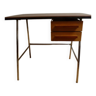 Bureau en skaï bois et métal chromé