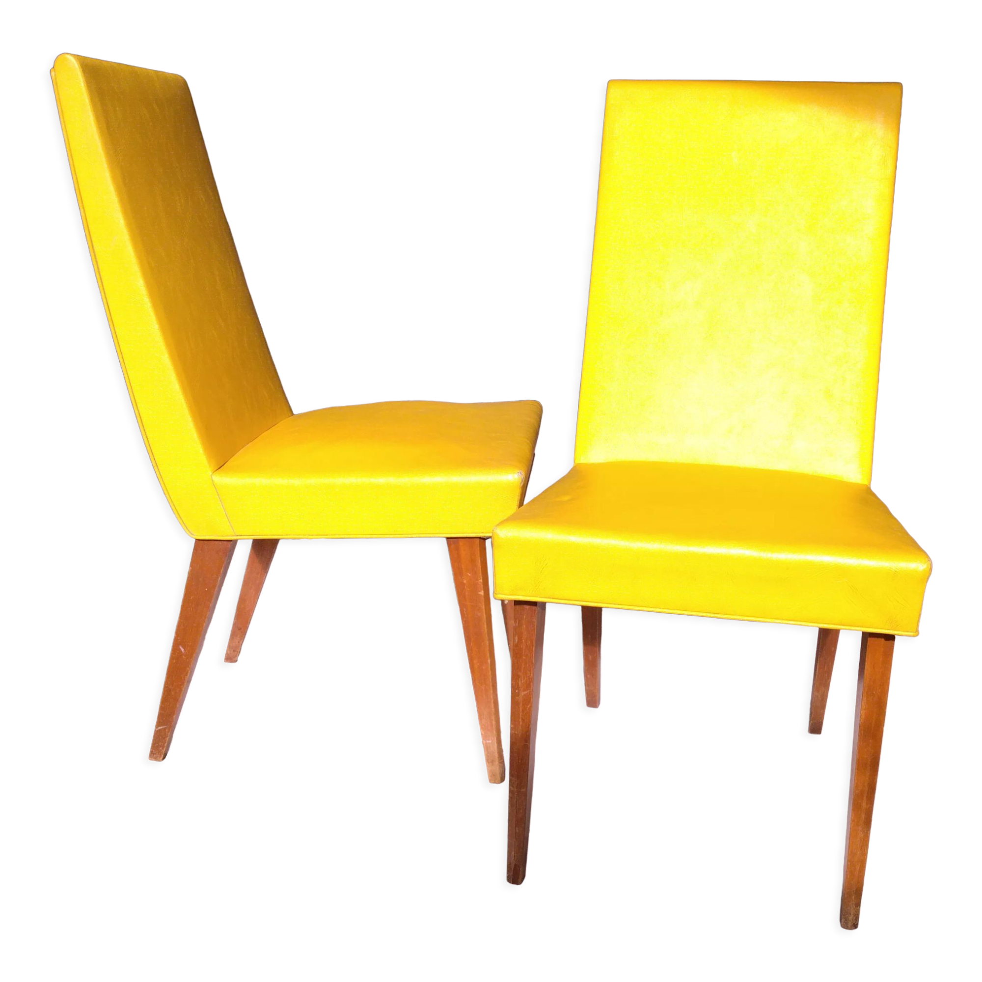 Pair of yellow chairs skaï yellow 60s