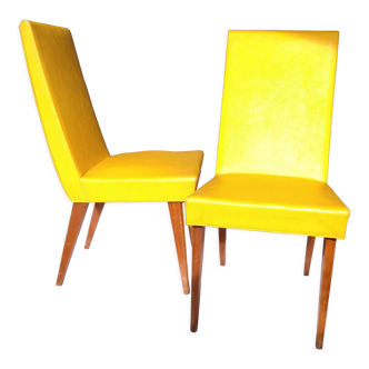 Pair of yellow chairs skaï yellow 60s