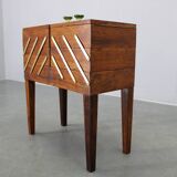 Danish mid-century unfolding sewing box in wood and brass, 1960s