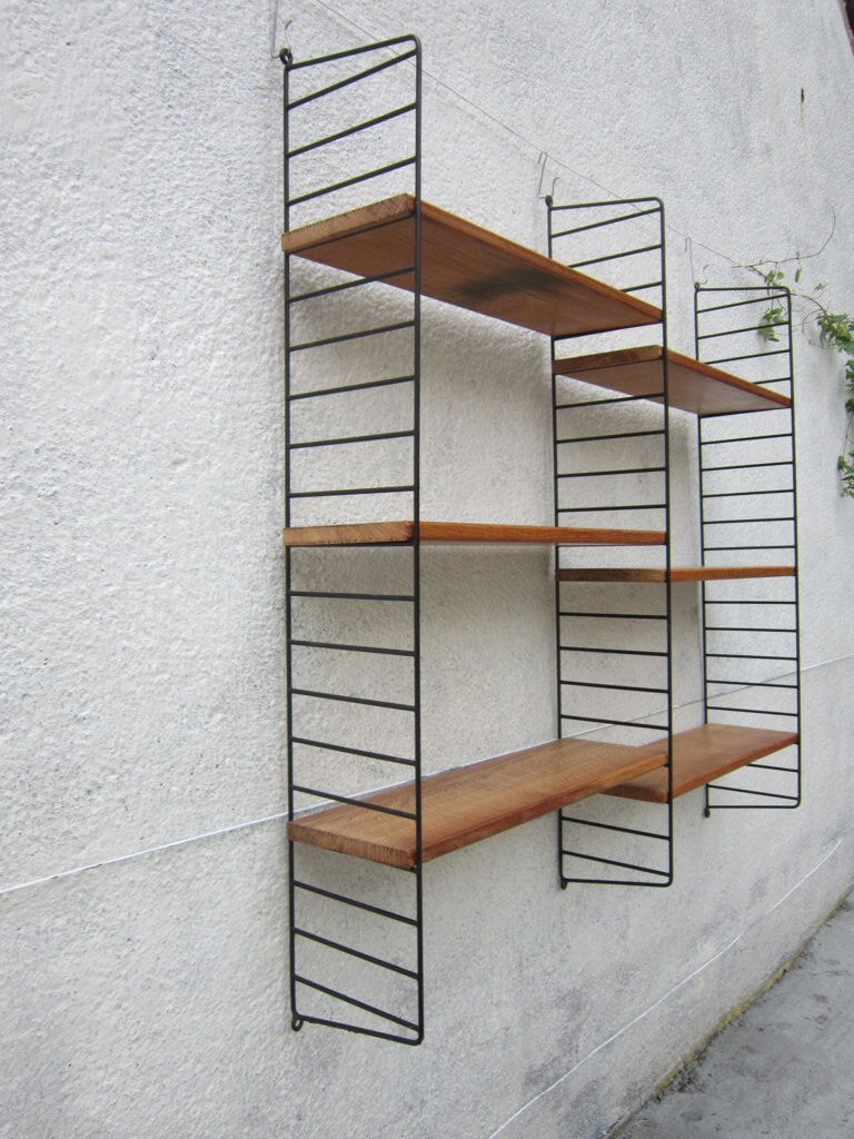 Large shelf String of the ' 60s, solid oak shelves