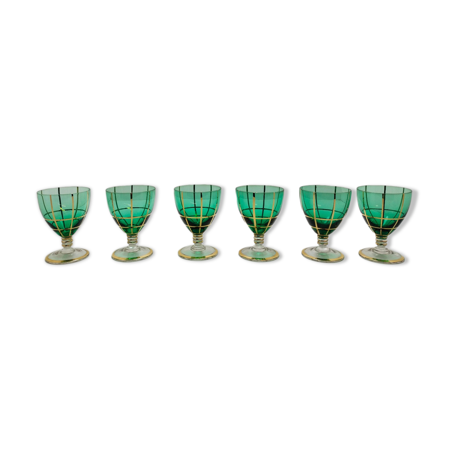 Lot de 6 verres à liqueur ou a vin vert émeraude