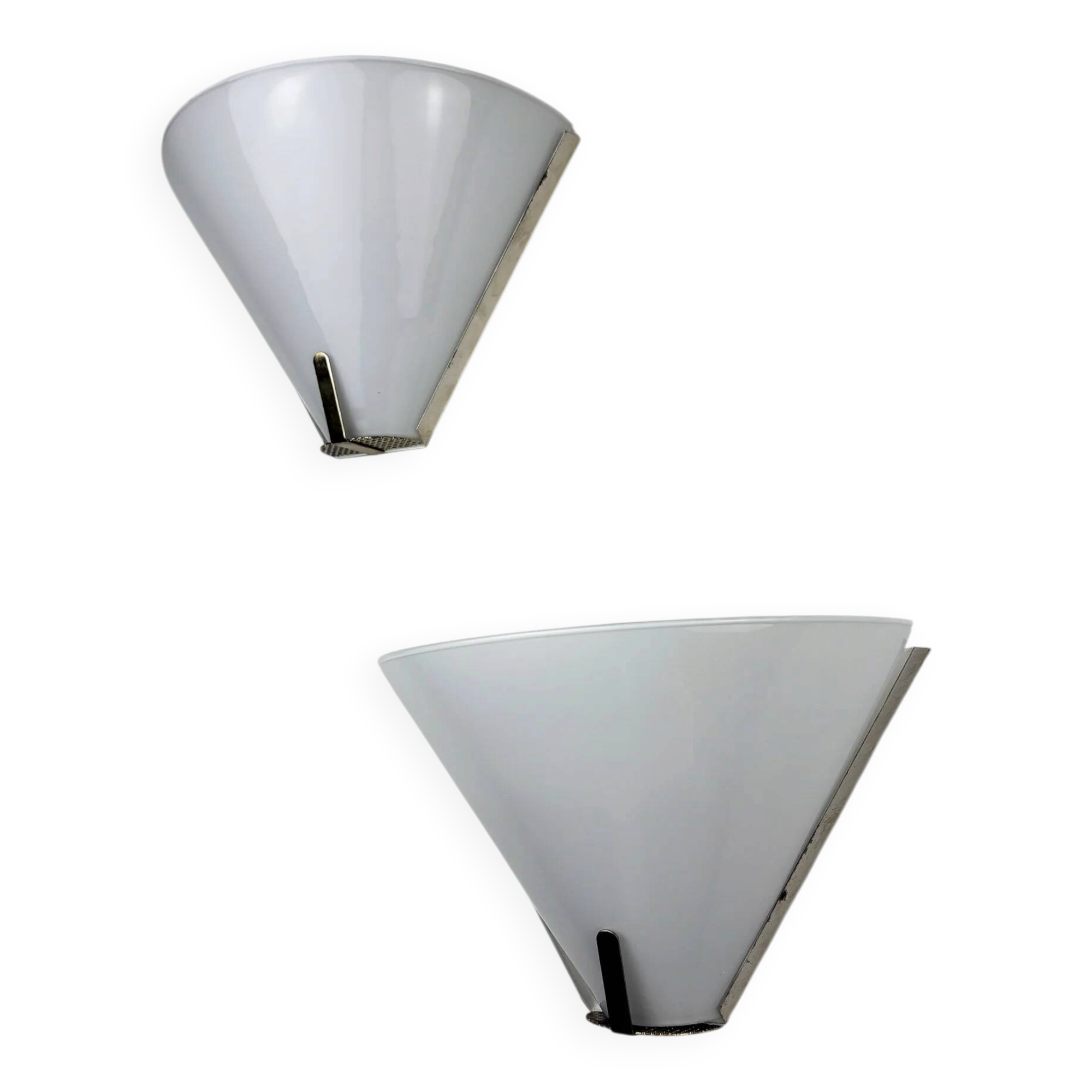 Pair of mid-century conical opal glass wall lights, Italy 1960s