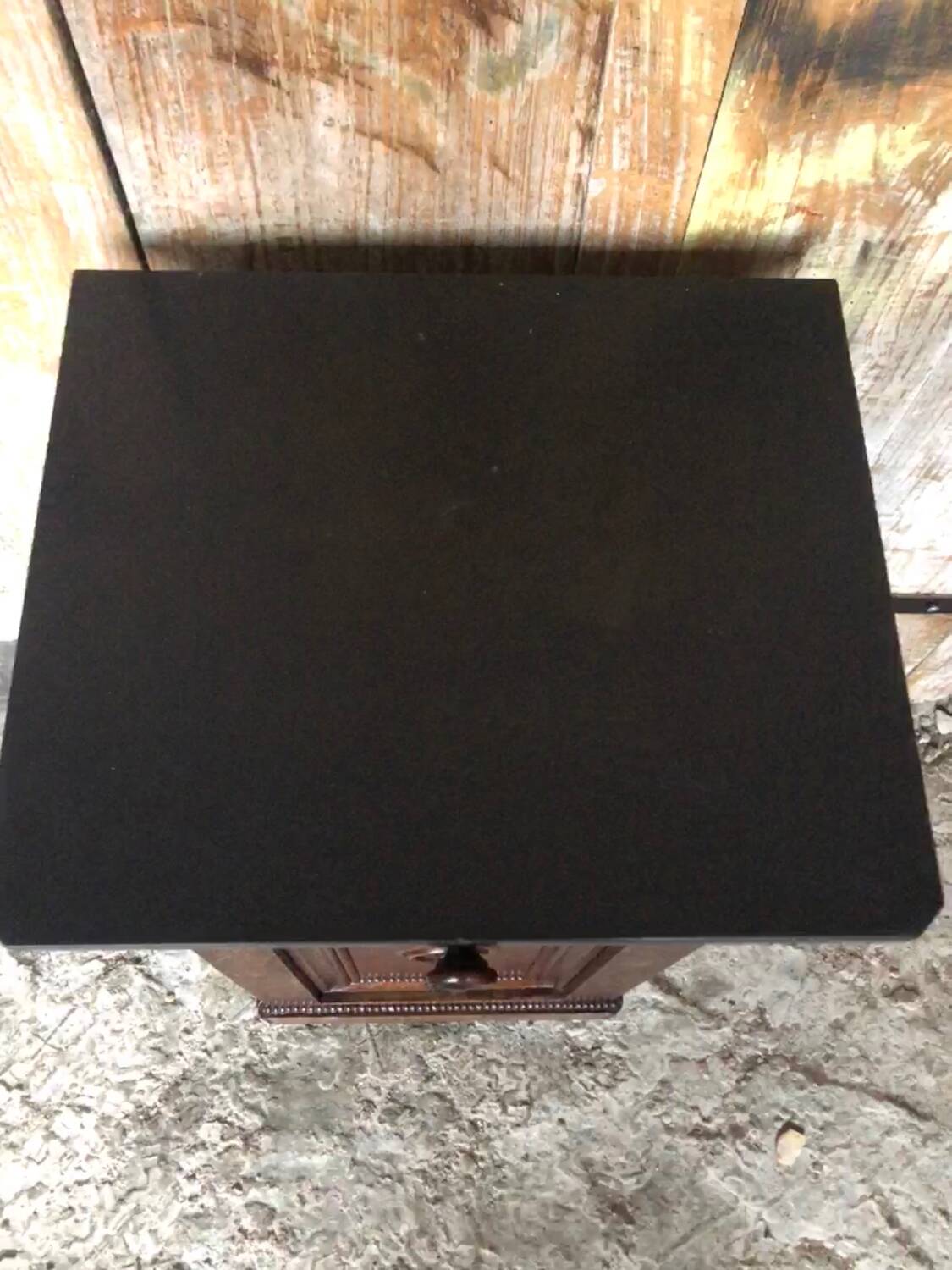 Bedside night table 19th century wood row of beads + black marble top #a637