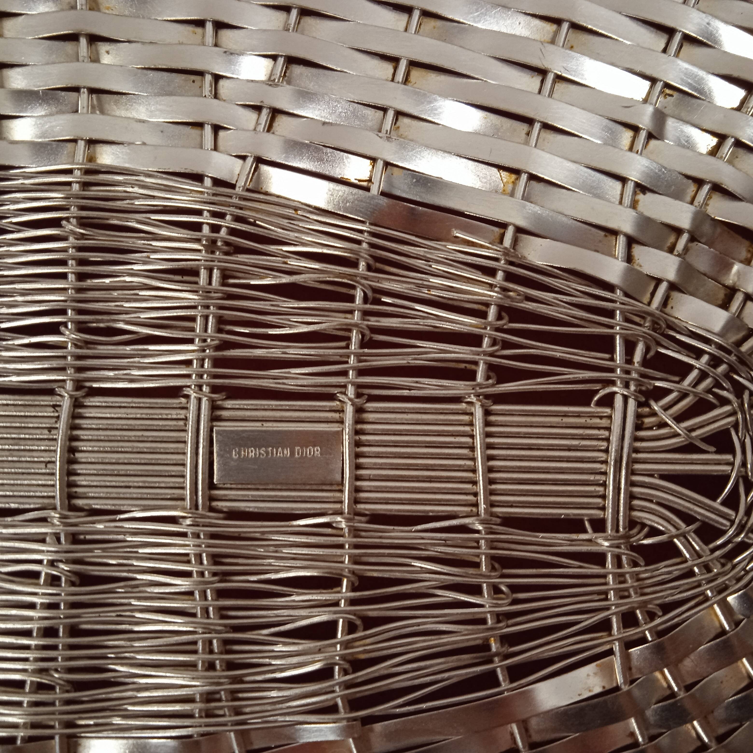 Large silver metal basket signed Christian Dior