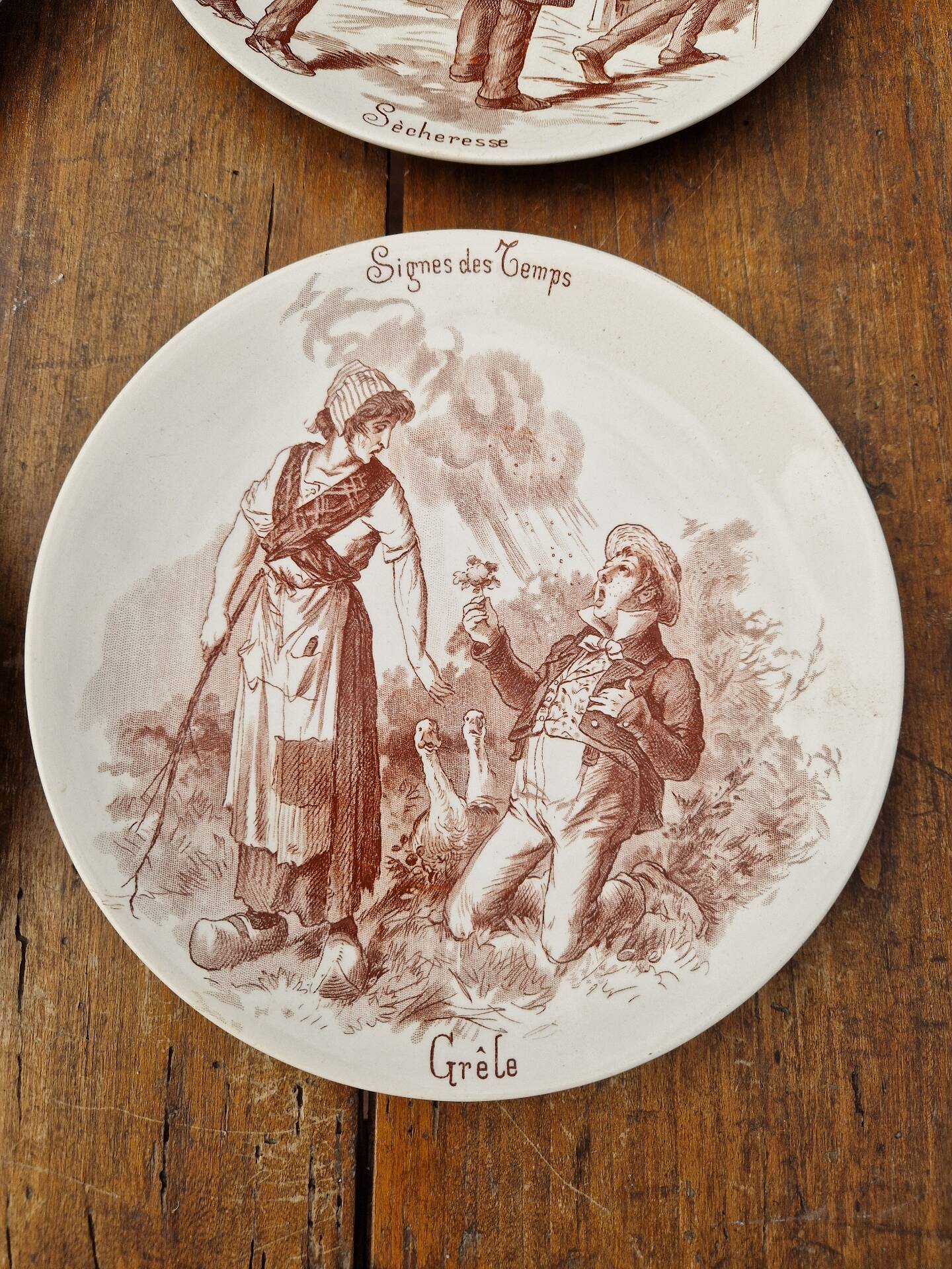 Set of 6 earthenware plates from Sarreguemines U&C Signs of the Times.