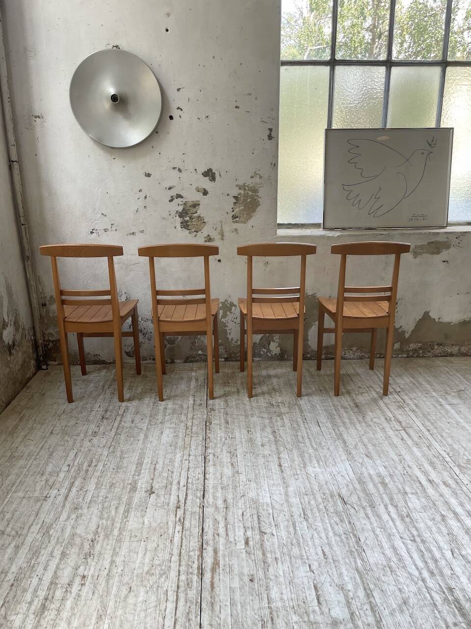 4 golden oak chairs
