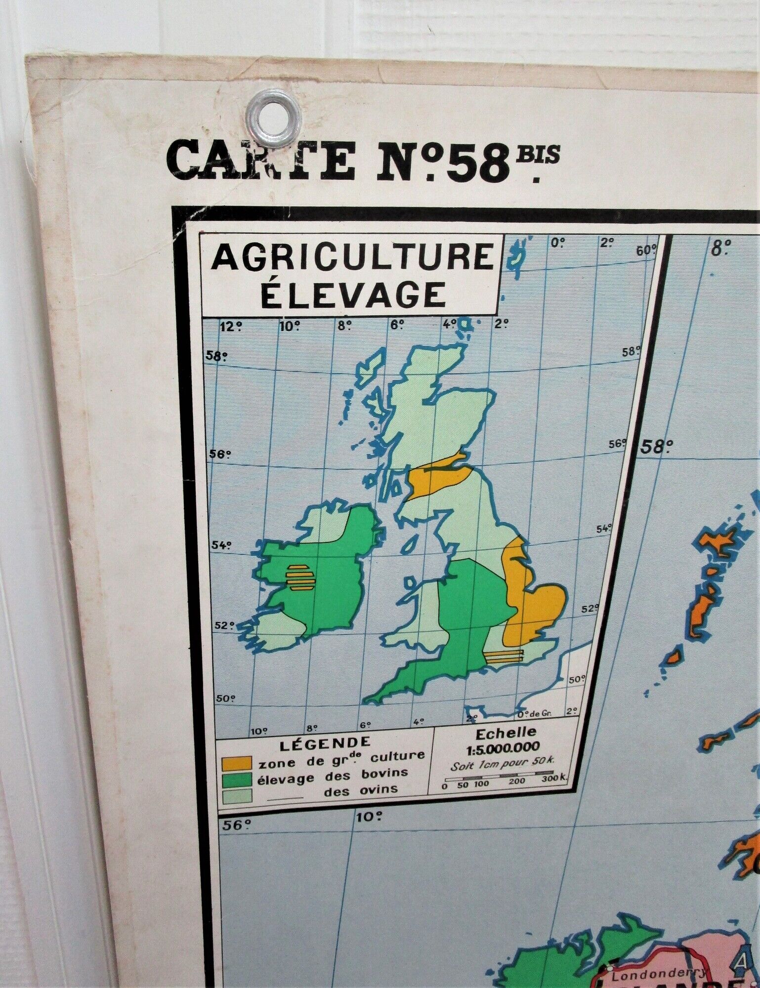School map British Isles England Hatier n°58 and 58bis By Edouard Bruley years 60-70