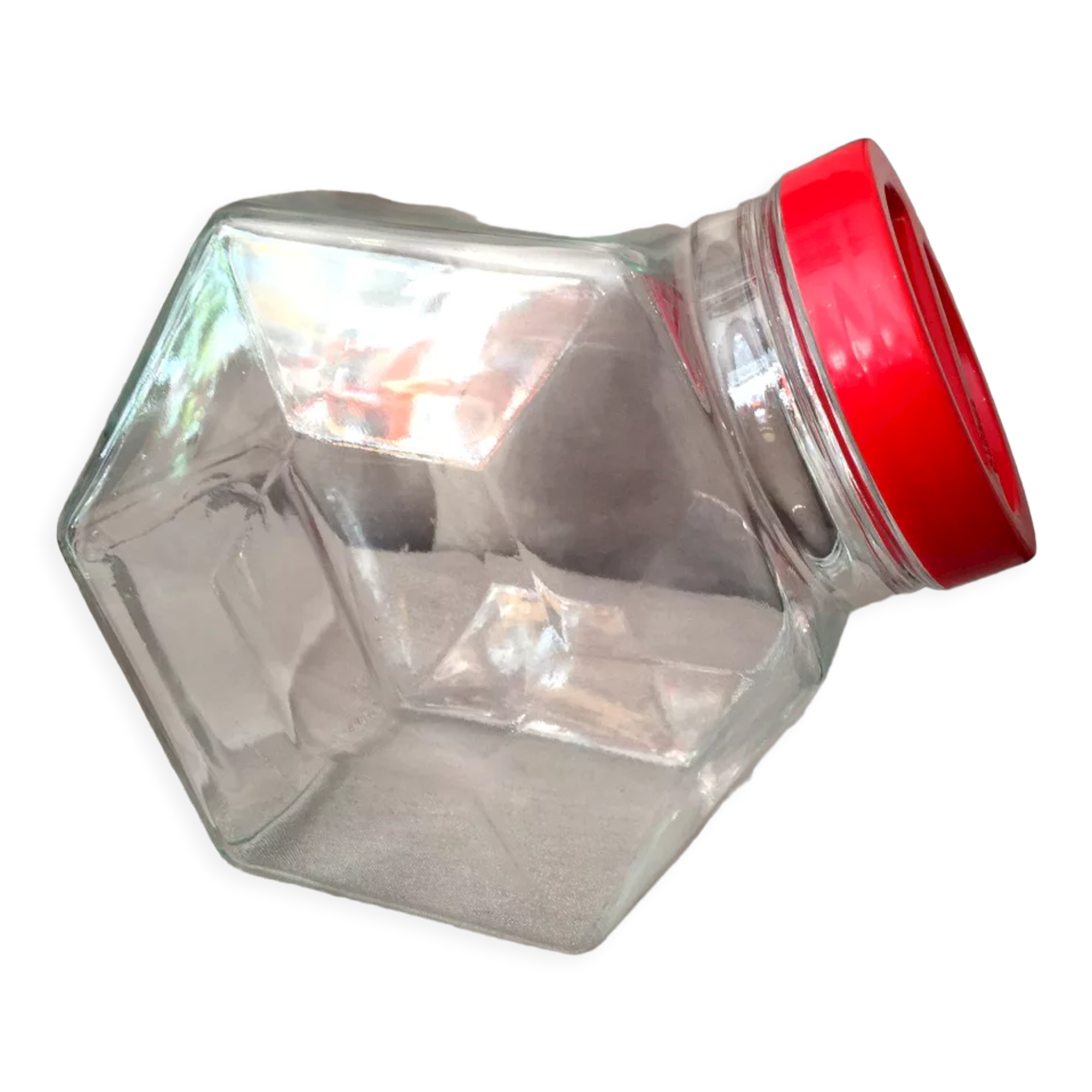 Glass candy jar red lid borgonovo italy