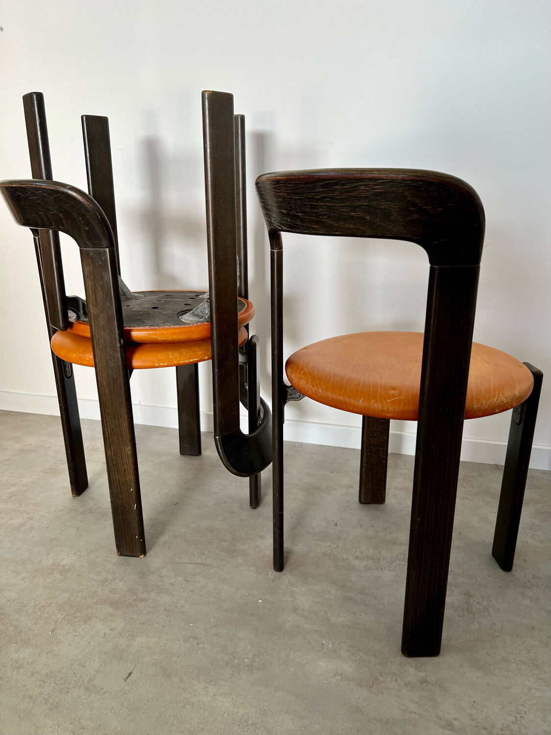 6 wooden chairs and imitation leather design Bruno Rey for Dietiker vintage year 60