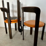 6 wooden chairs and imitation leather design Bruno Rey for Dietiker vintage year 60