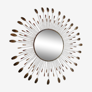 Grand miroir soleil en métal 75 cm ,  style Line Vautrin