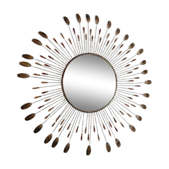 Large metal sun mirror 75 cm, Line Vautrin style