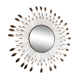 Grand miroir soleil en métal 75 cm ,  style Line Vautrin