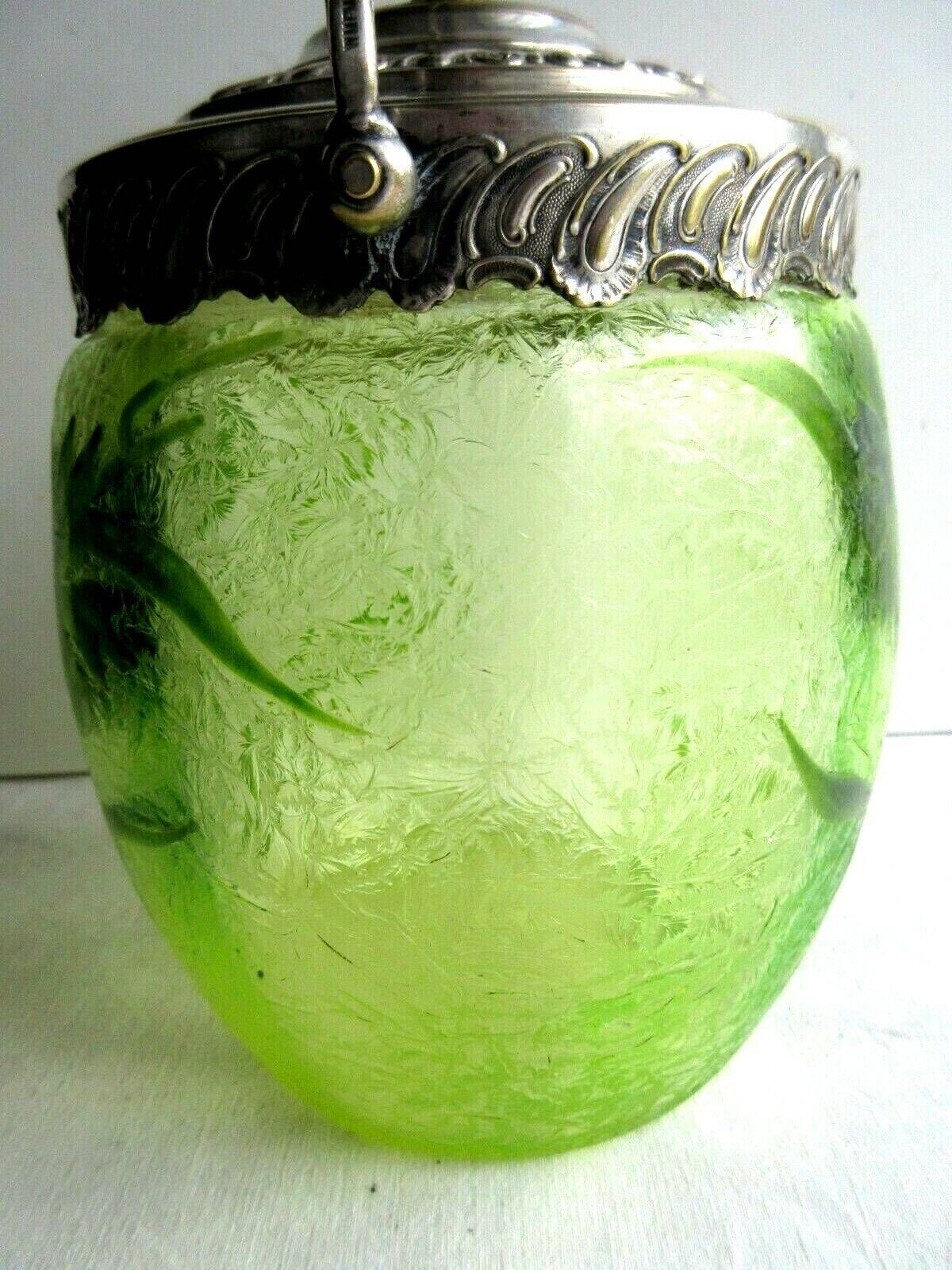 19th century biscuit bucket, legras enameled glass, acid-free eyelets, signed wmfm