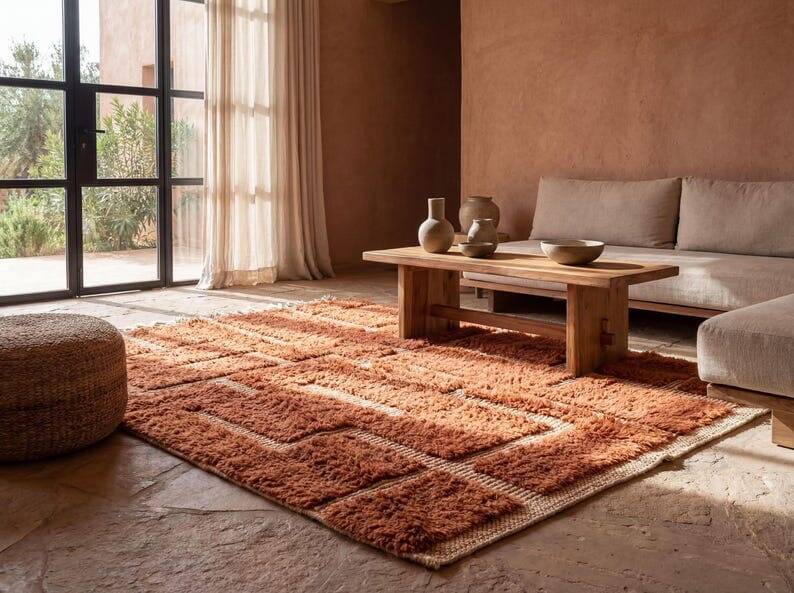 Tapis en laine pure fait main traditionnelle taille 2/3 m