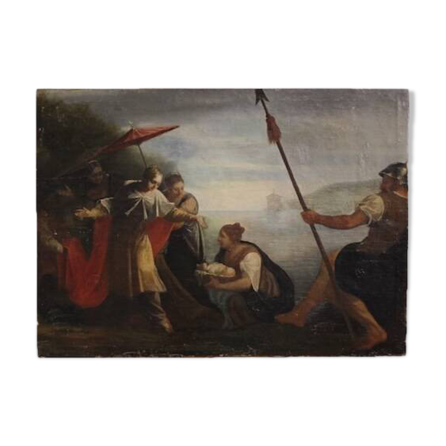 Peinture italienne antique Moïse sauvé des eaux du XVIIIe siècle
