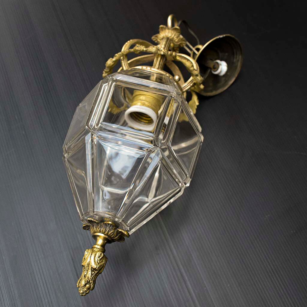 Lantern conical gilded beveled faceted glass old white XIXth
