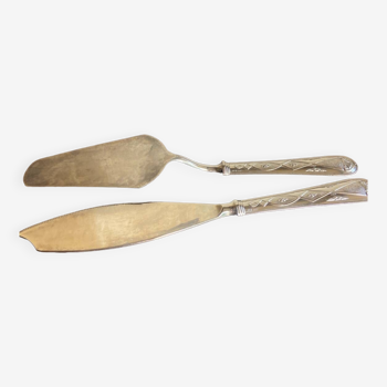 Set of 2 silver metal serving cutlery