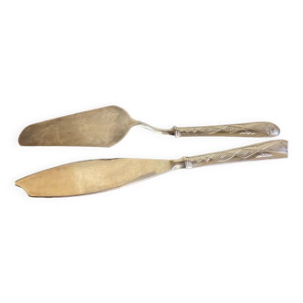 Set of 2 silver metal serving cutlery