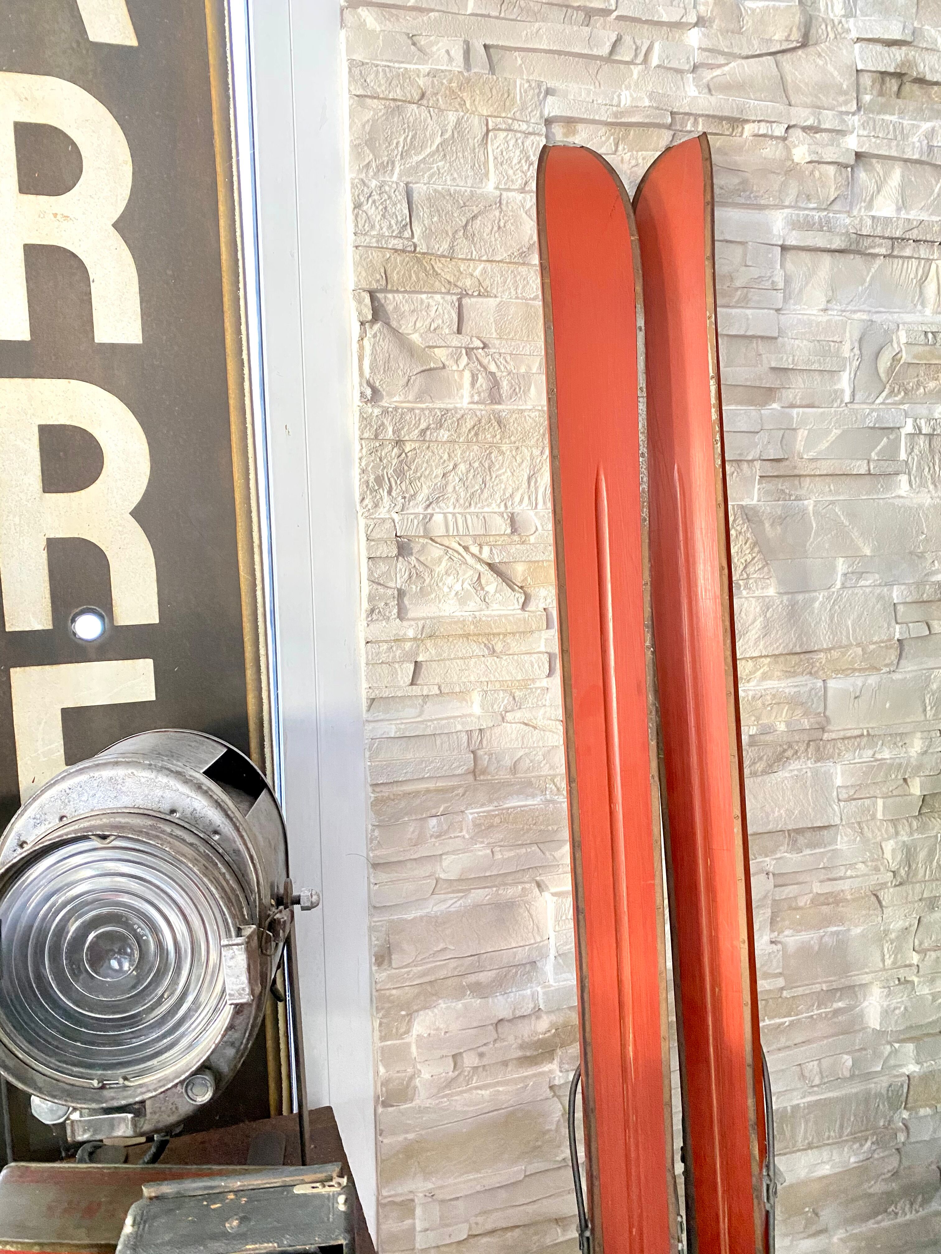 Vintage wooden Rossignol Hickory ski pair