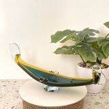 Dark green & amber Murano glass gondola- Sommerso