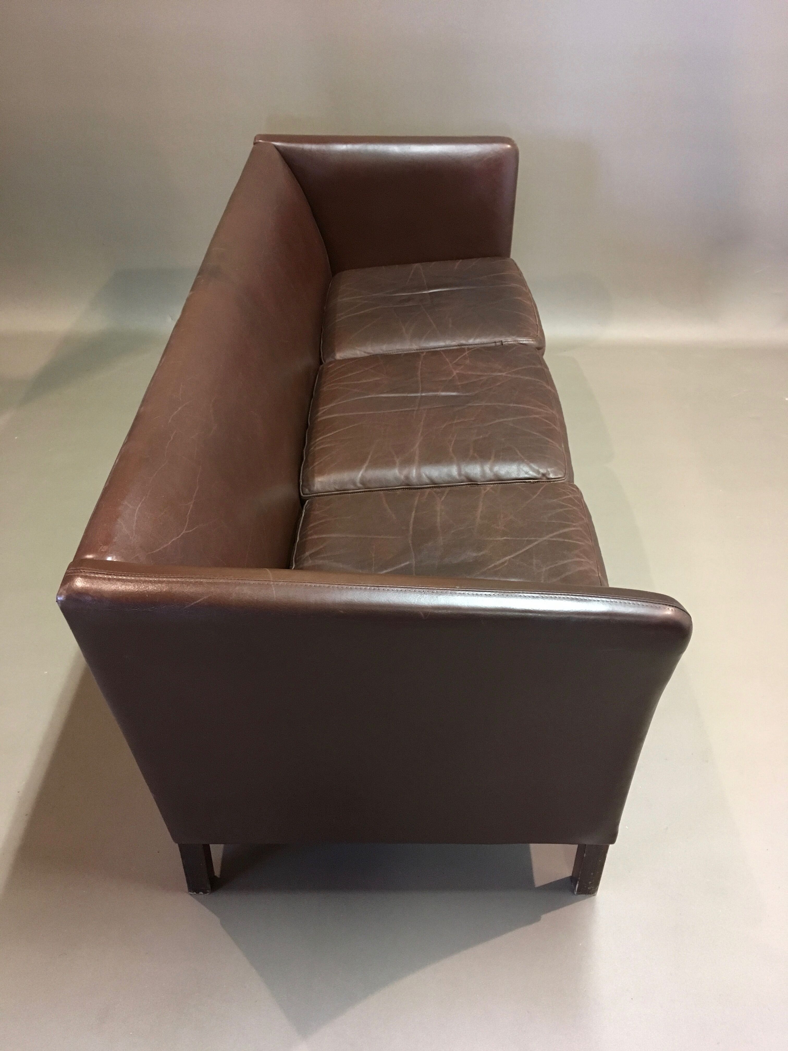 3-seater brown leather sofa Scandinavian design 1960.