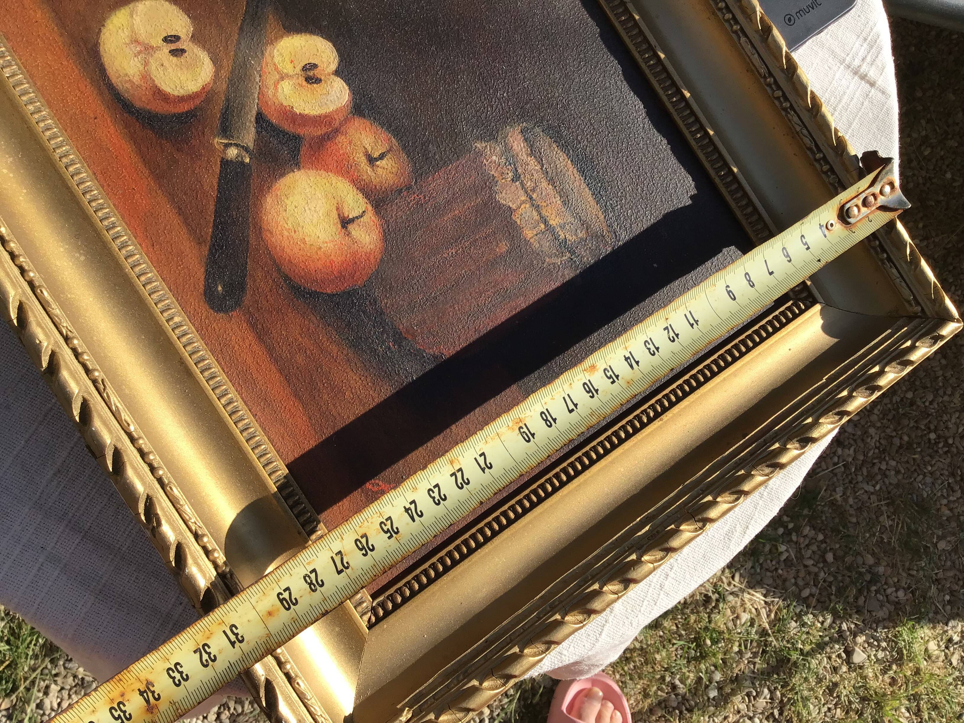 Painting on panel apples and the jar of jam