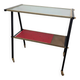 Vintage 1950s rolling dessert trolley with two shelves.