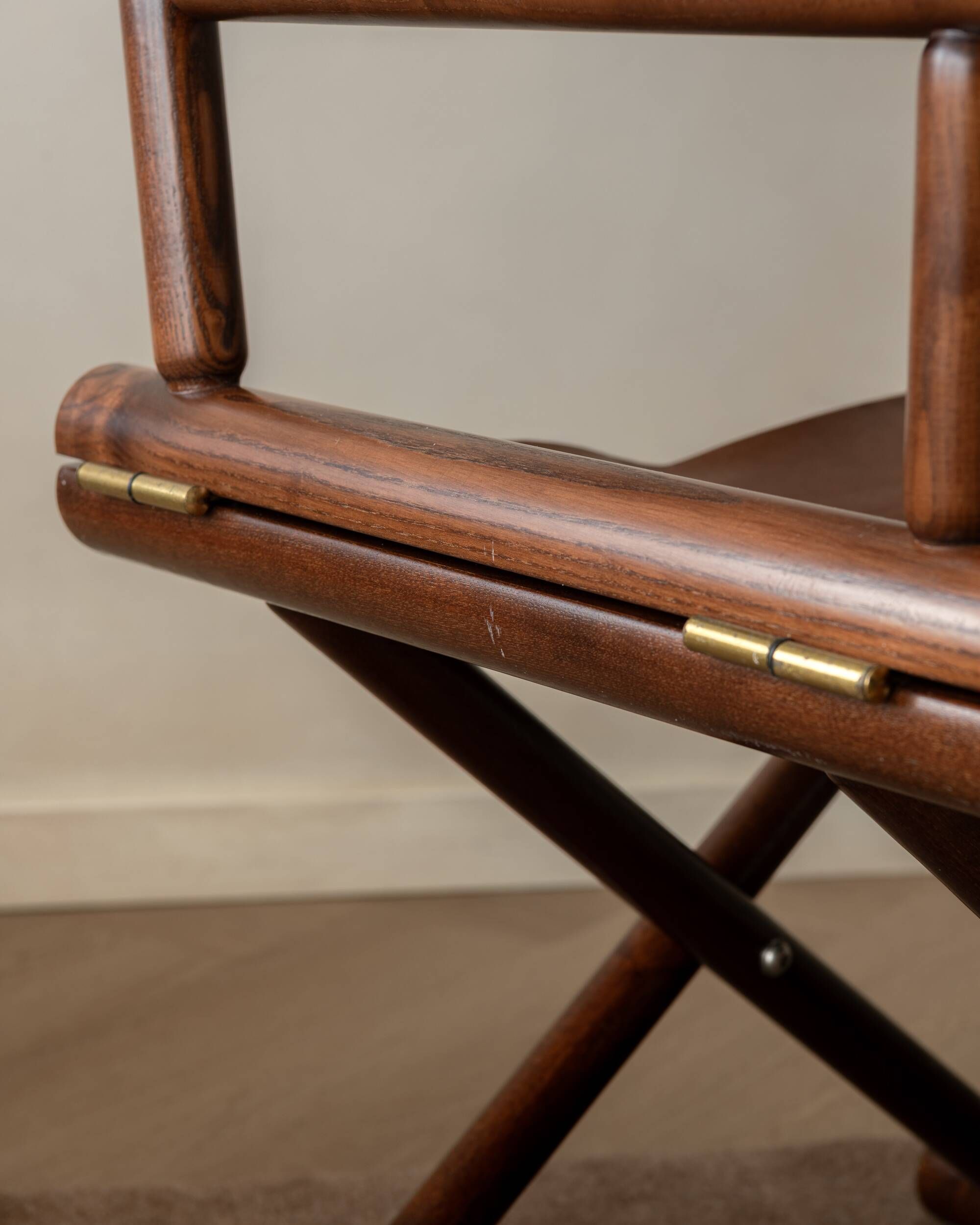 Italian Modern Vintage Folding Director's Chair in Wood and Leather, 1980s