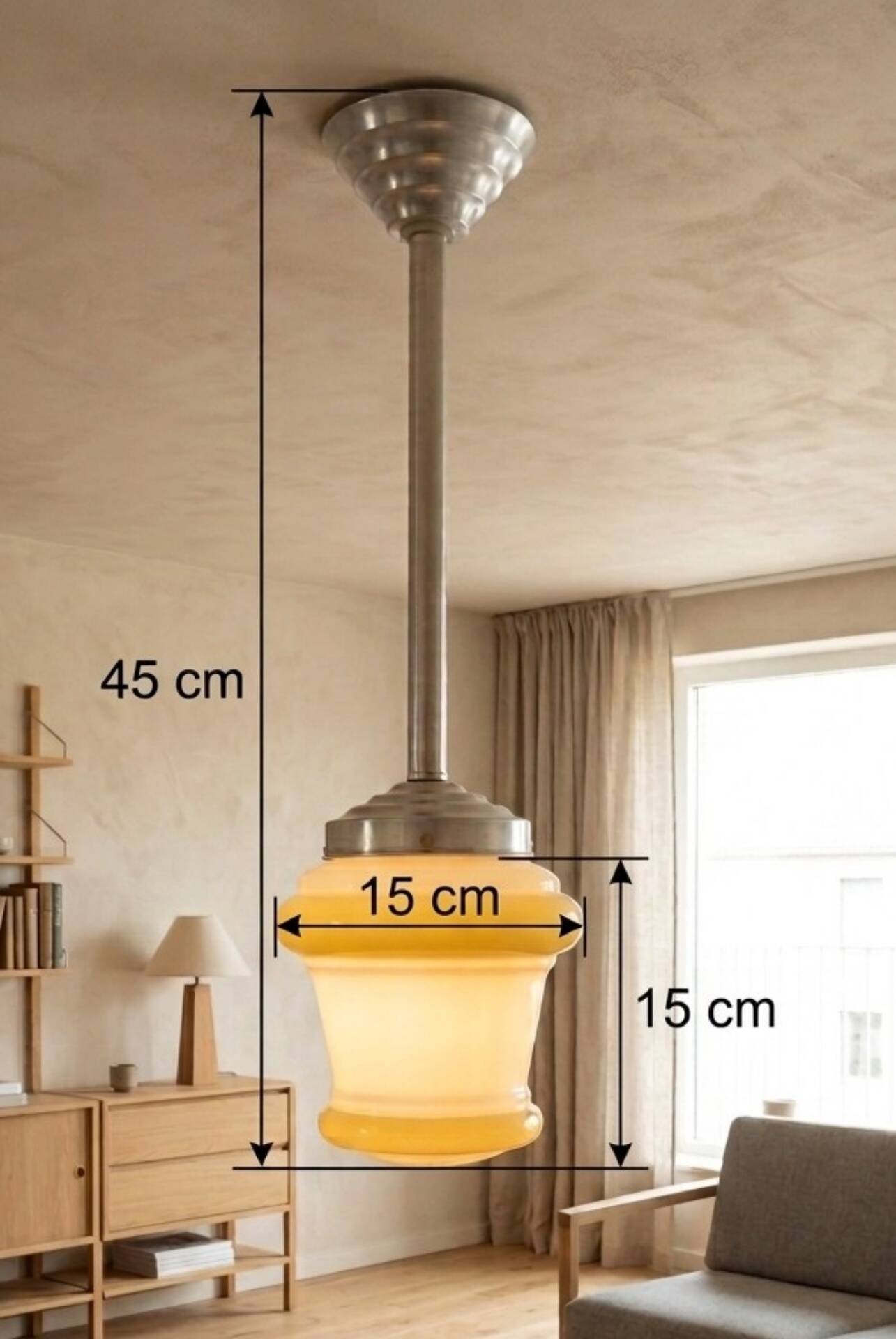 suspension  opaline blanche et jaune | space age - art déco 1950