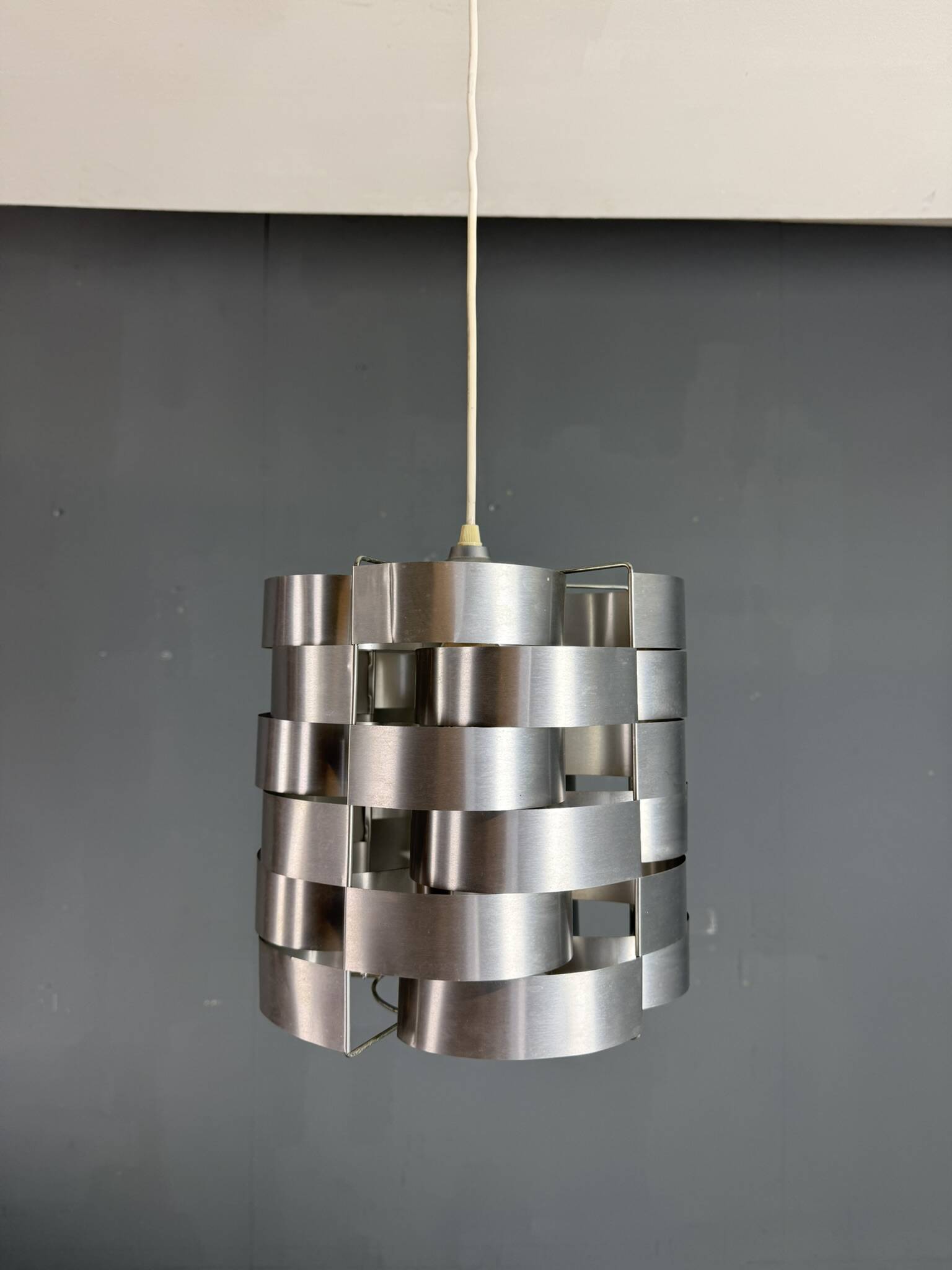 Max Sauze aluminum pendant lamp, mid-century modern, France, 1970s