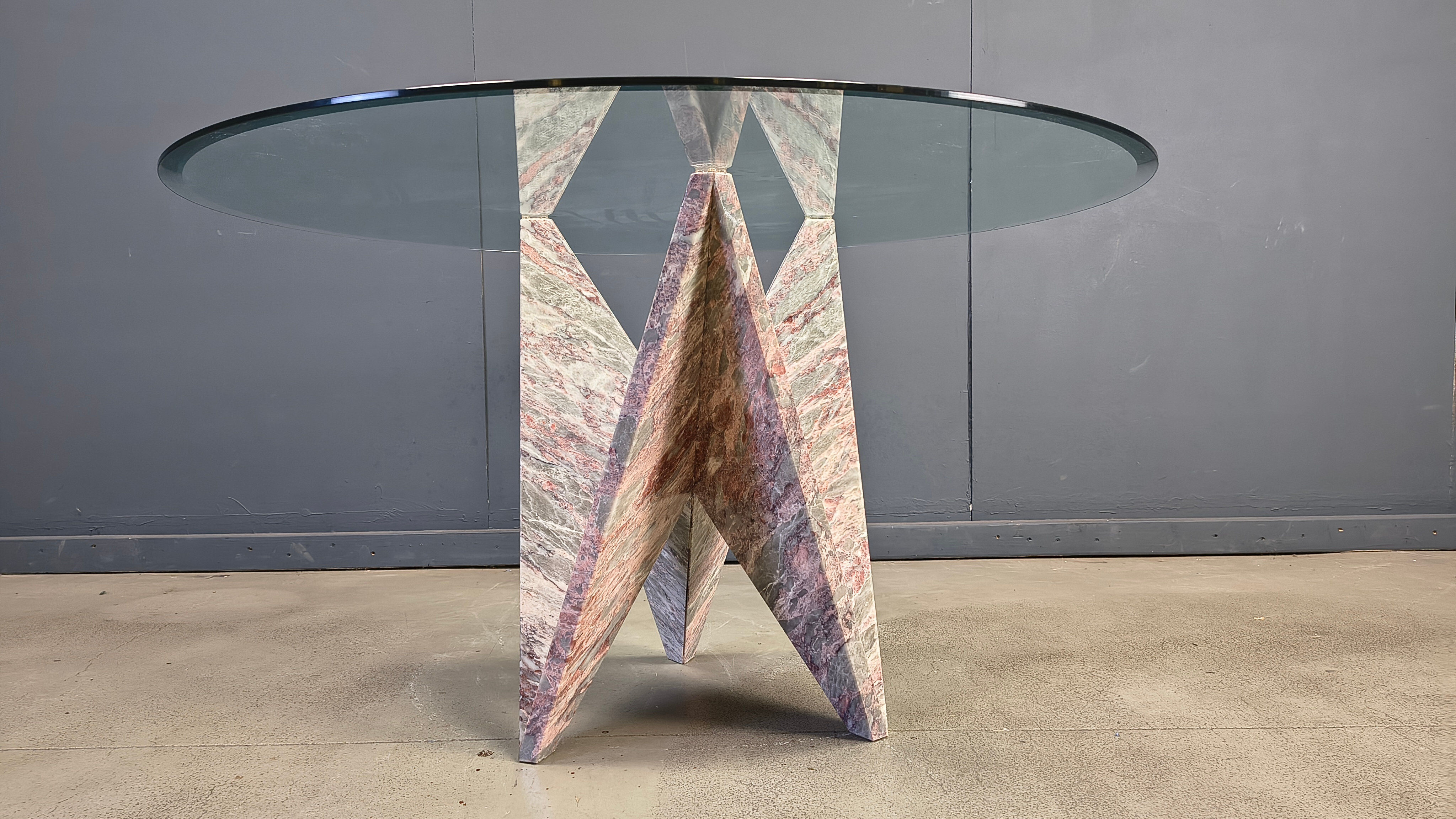 Architectural marble and glass dining table, 1970s