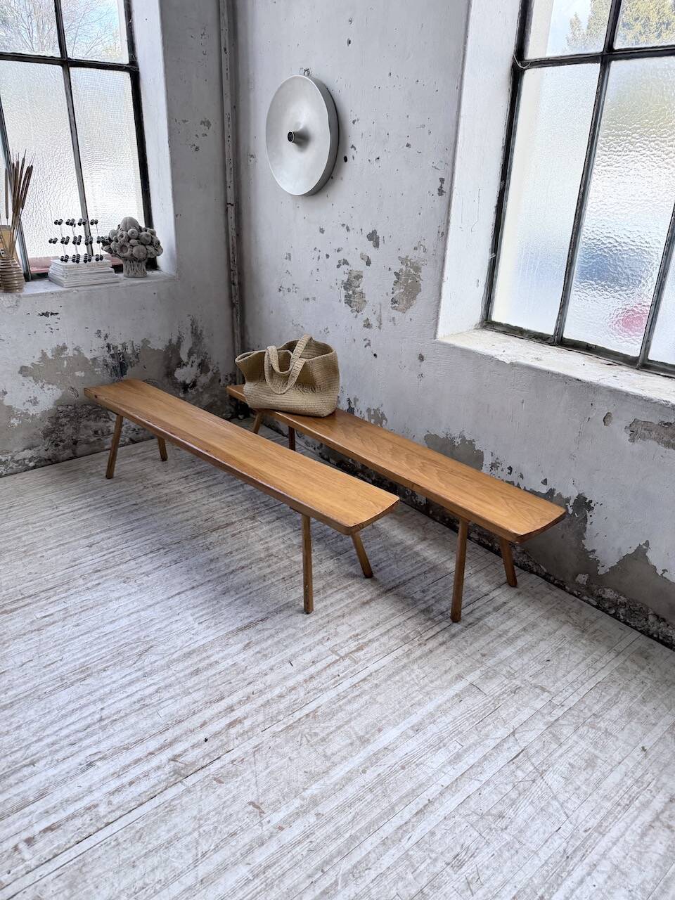 Pair of benches from the 1950s mountain furniture, pine.