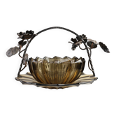 Bol et plat Art Déco en verre et fer forgé, Belgique années 1920