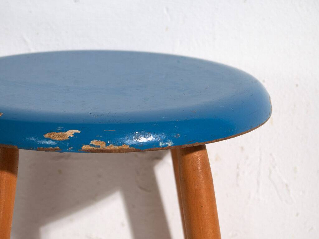 Antique wooden stool with a round seat – Central Europe, around 1950