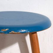 Antique wooden stool with a round seat – Central Europe, around 1950