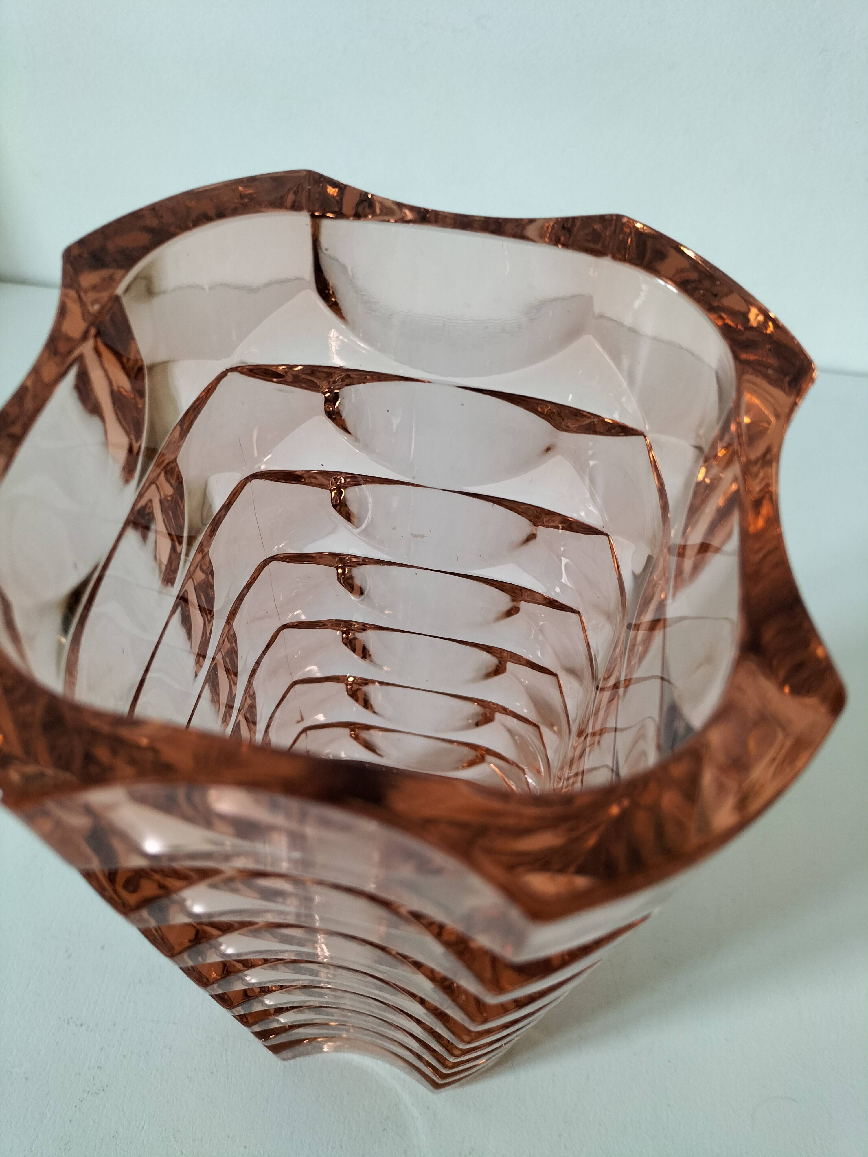 Vintage pink pressed glass vase – Windsor Rosaline model by Luminarc
