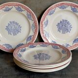 Six assiettes Art-Déco en faïence de Longwy  service"Normandie"