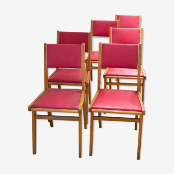 Lot de 6 chaises vintage rouges